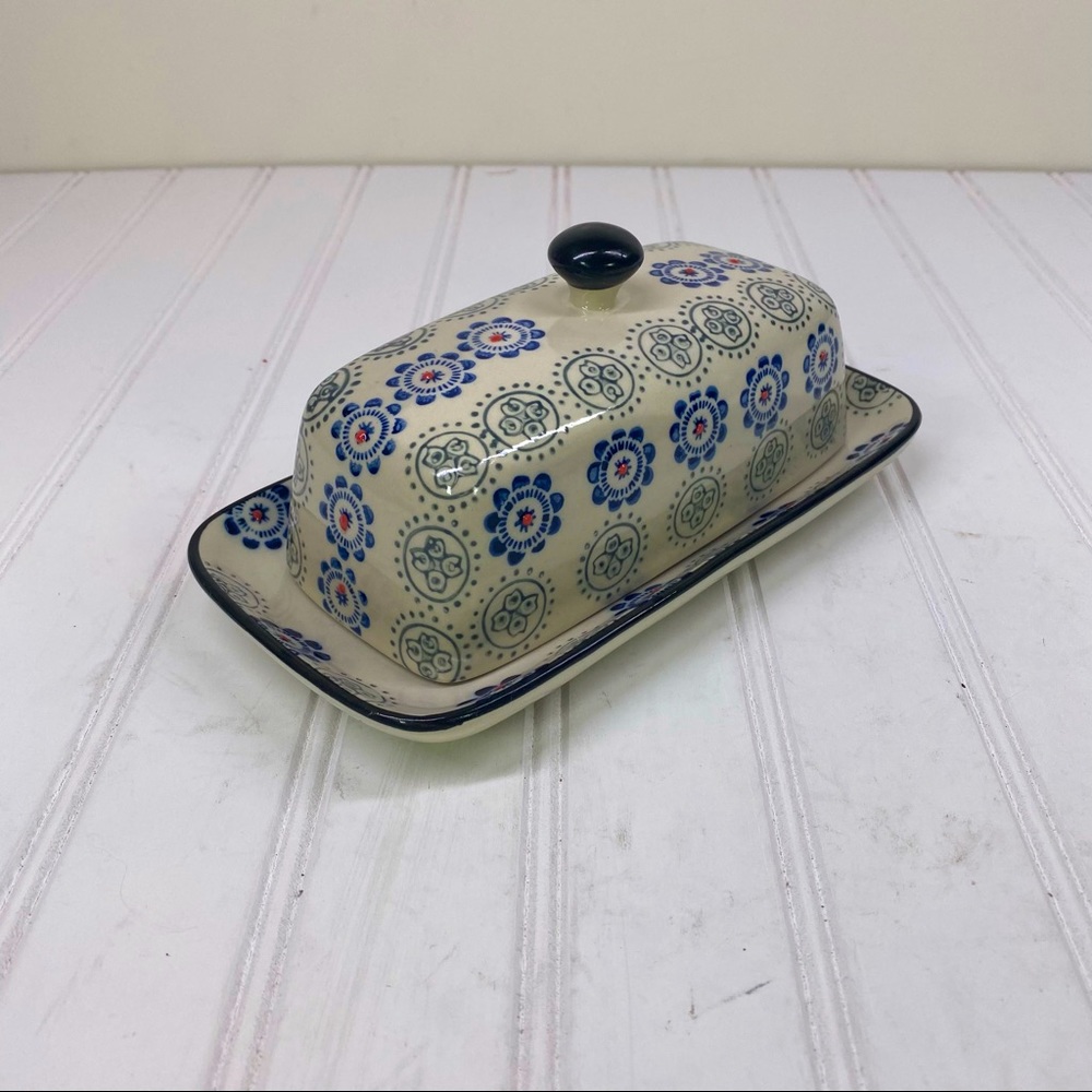 Royal ceramic Butter Dish Blue & cream